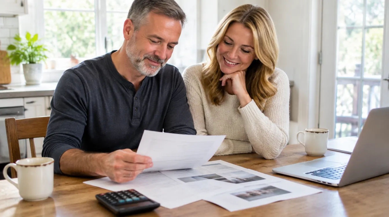Homeowners reviewing a roof replacement estimate at their kitchen table