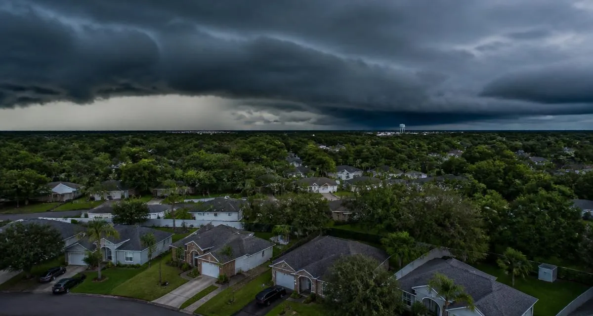 Dark storm clouds over a Gainesville neighborhood during hurricane season